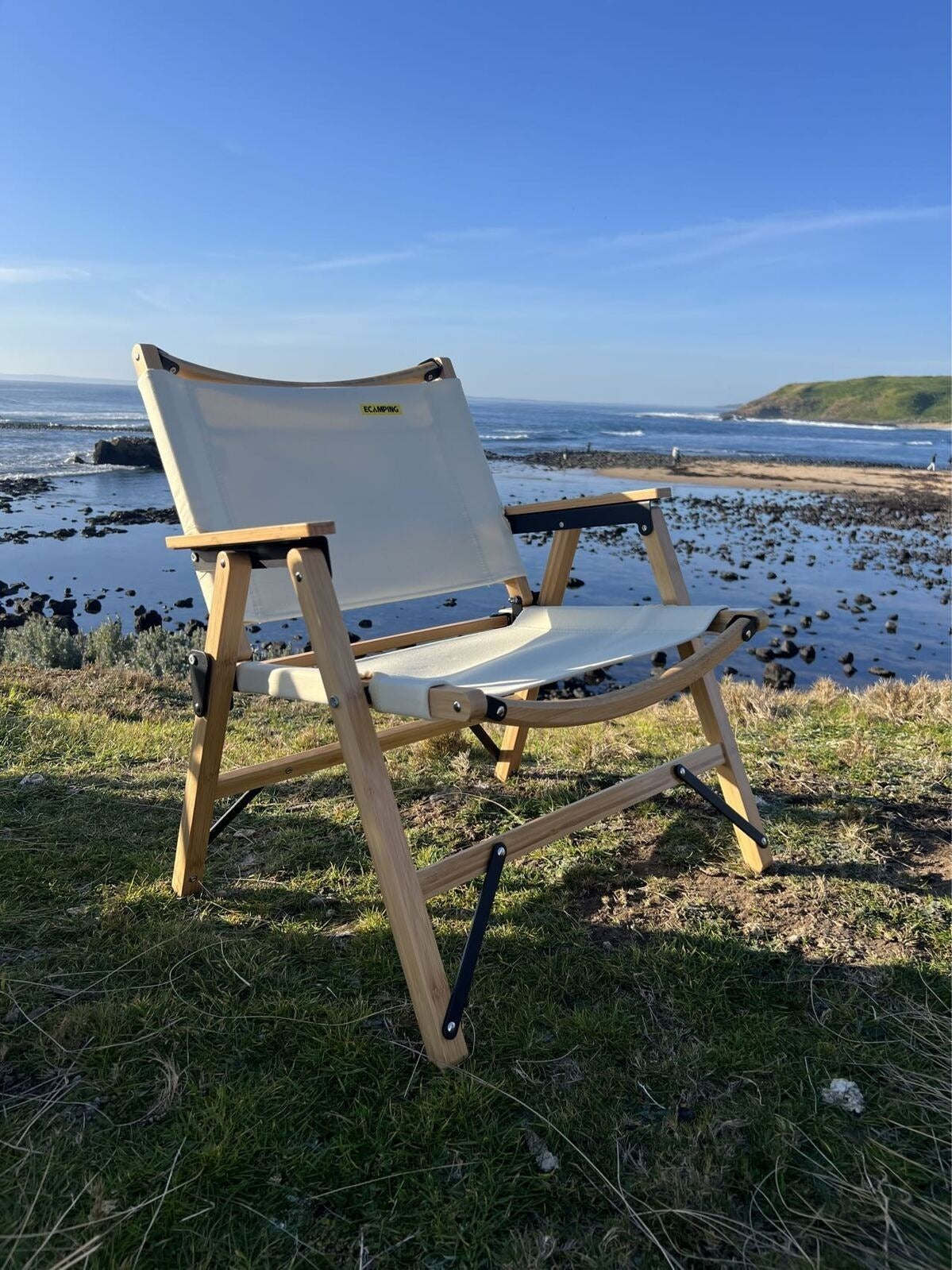 2x Bamboo Canvas Foldable Outdoor Camping Chair Wooden Picnic Park - Khaki/Beige