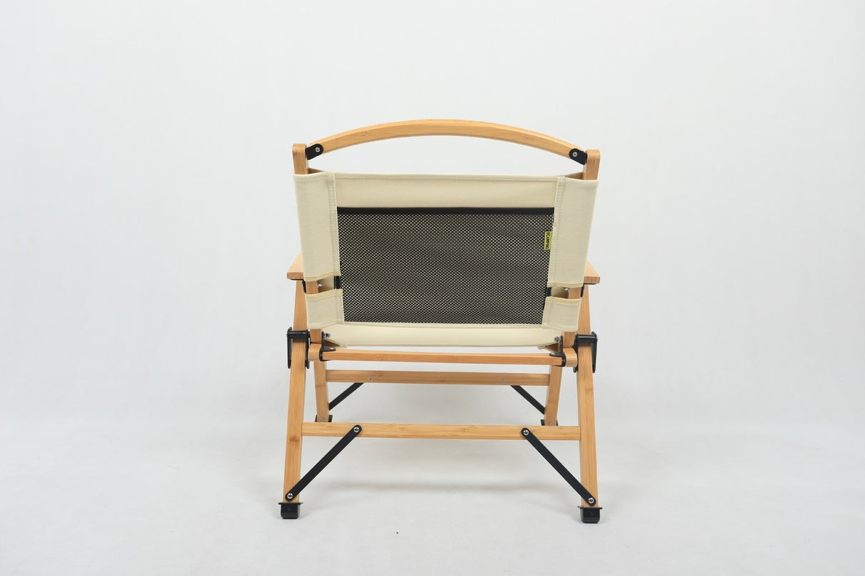 4x Bamboo Canvas Foldable Outdoor Camping Chair Wooden Picnic Park - Khaki/Beige