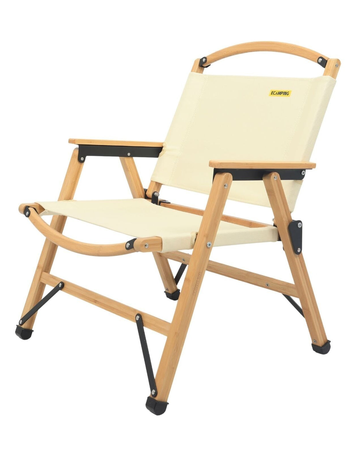 4x Bamboo Canvas Foldable Outdoor Camping Chair Wooden Picnic Park - Khaki/Beige