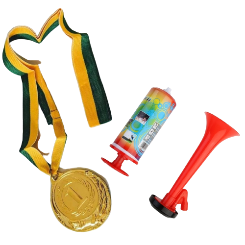 1st Gold Medal Winner + Air Horn Party Set School Sports Day Olympics Ribbon