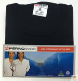 MERINO SKINS Crew Neck Short Sleeve T-Shirt Top 100% Wool Underwear Thermals - Black