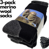 3 Pairs Heavy Duty Merino Wool Work Crew Socks Extra Thick Cushion (Size 6-11)