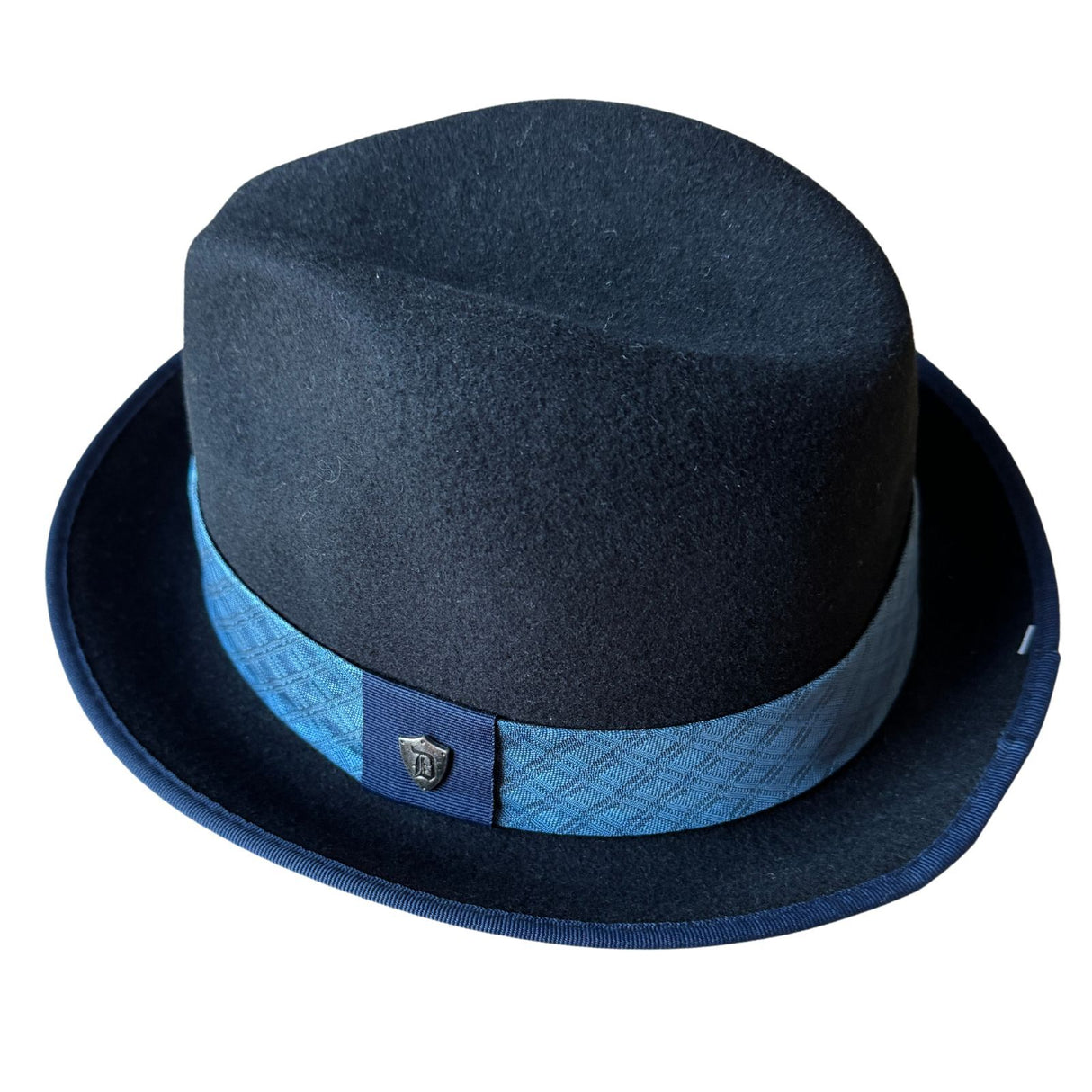 Dorfman Pacific Mens 100% Fur Felt Wool Trilby Fedora Hat in Black/Navy