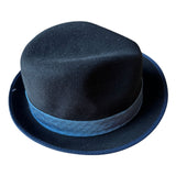 Dorfman Pacific Mens 100% Fur Felt Wool Trilby Fedora Hat in Black/Navy