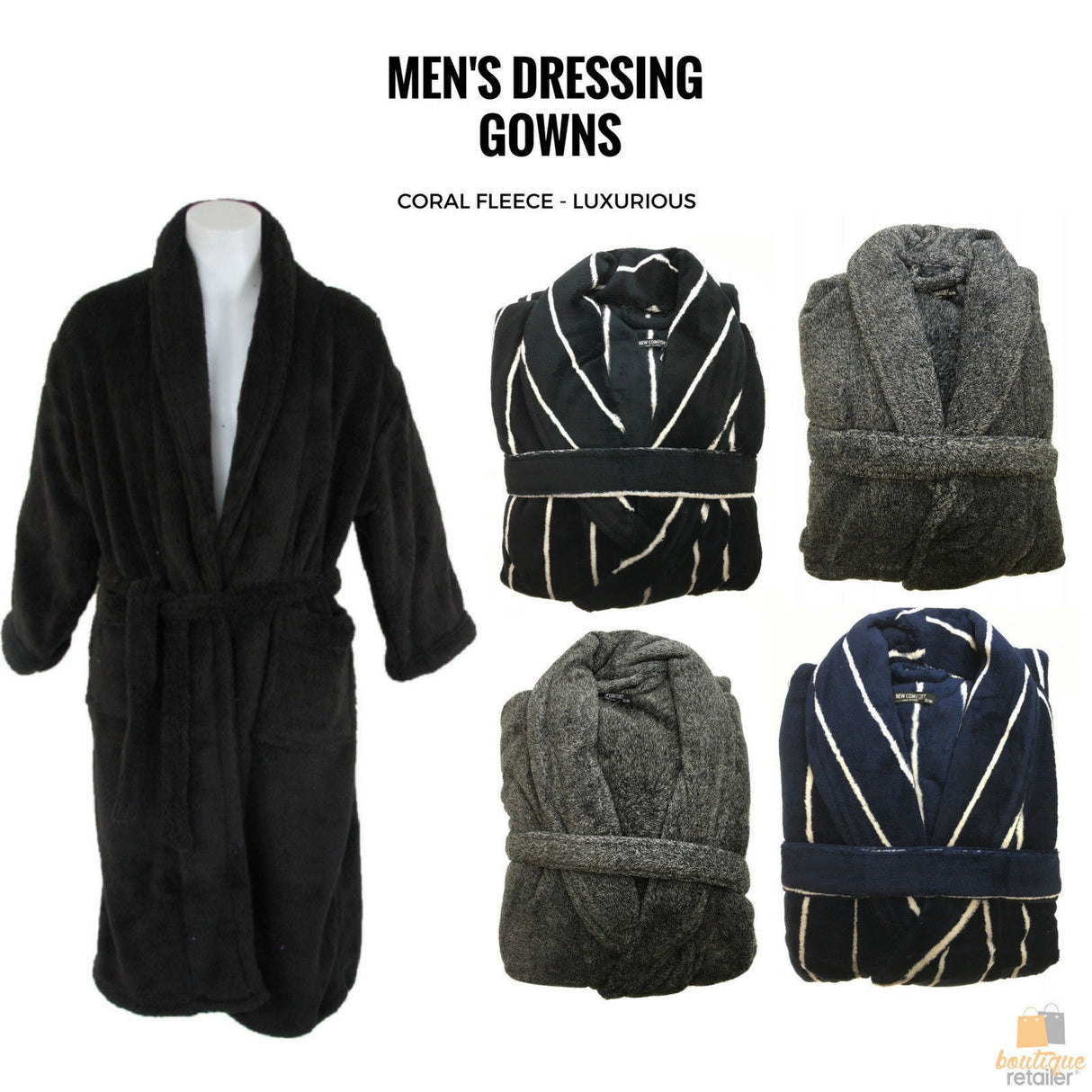 Mens Luxurious Bathrobe Dressing Gown Coral Fleece Nightwear Supersoft Sleepwear