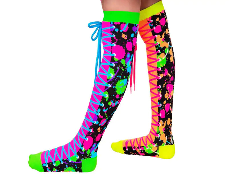 Madmia Girl's Colour Run Socks with Real Neon Shoelaces- Multicolour