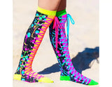 Madmia Girl's Colour Run Socks with Real Neon Shoelaces- Multicolour