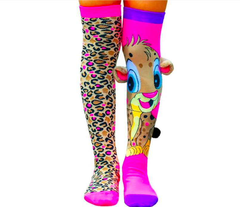 Cheeky Cheetah Girl’s Long Knee High Socks -  Toddlers Pair -  Pink/Brown