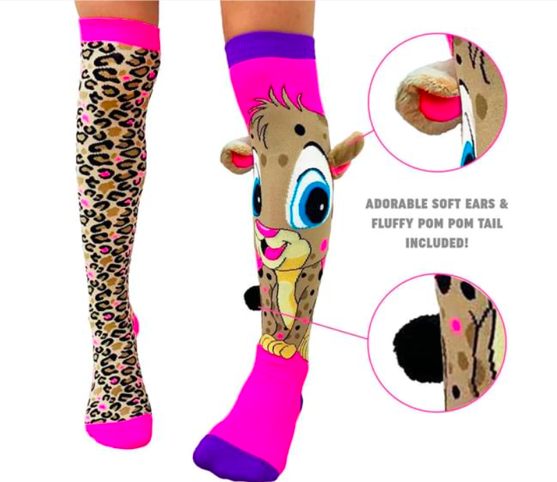 Cheeky Cheetah Girl’s Long Knee High Socks -  Toddlers Pair -  Pink/Brown