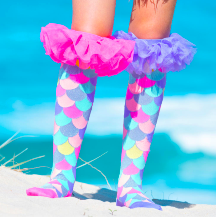 MADMIA Mermaid Frills Girl's Long Knee High Socks - Toddler Unisex - Pink/Purple