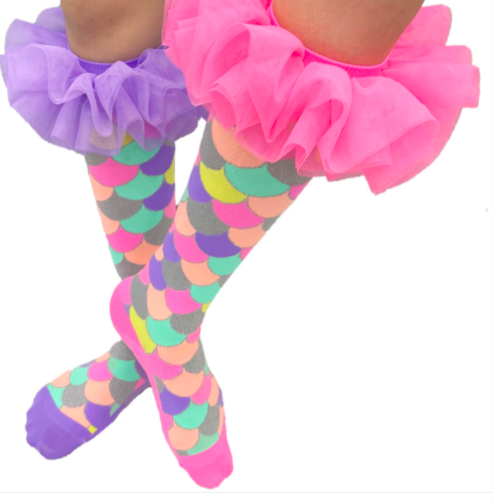 MADMIA Mermaid Frills Girl's Long Knee High Socks - Toddler Unisex - Pink/Purple