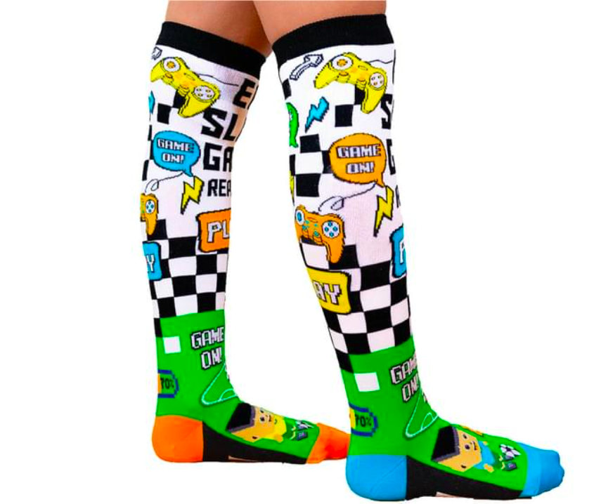 Video Game Toddler Long Knee High Socks - Boy's Unisex Pair - Multicolour