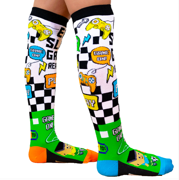 Video Game Kids & Adults Long Knee High Socks - Boy's Unisex Pair - Multicolour