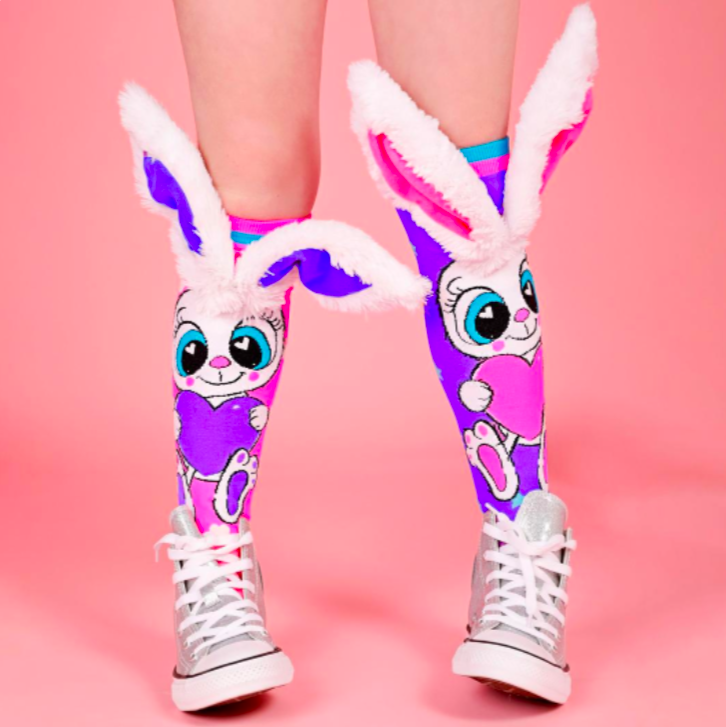 MADMIA Funny Bunny Kids & Adults Long Knee High Socks - Girls Pair - purple/pink