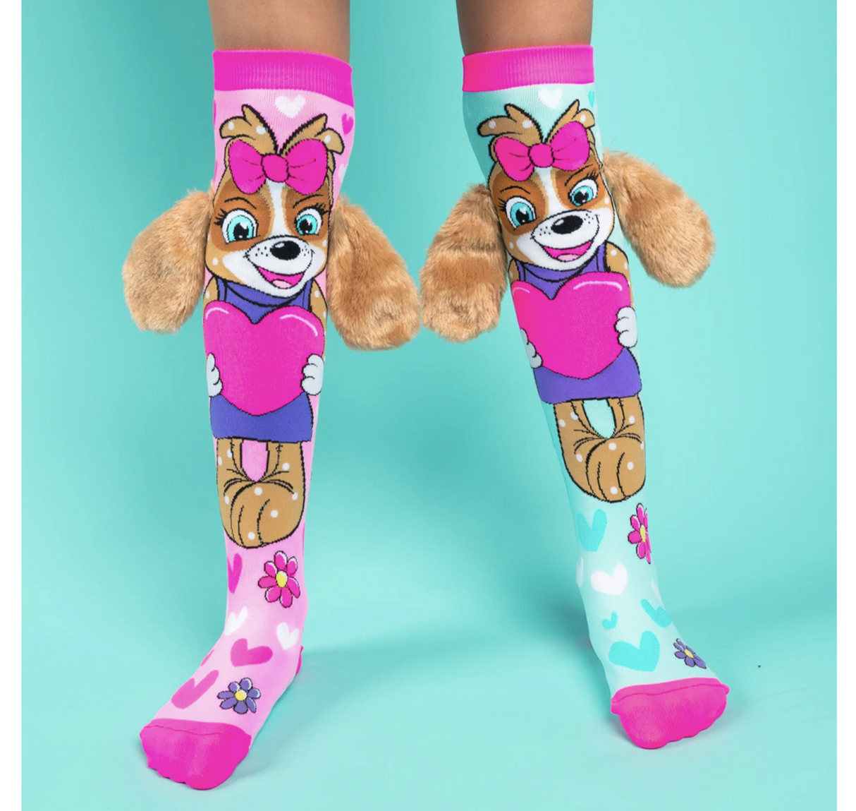 MADMIA Puppy Love Toddler Long Knee High Socks Unisex - Pink - Girls Ages 3-5