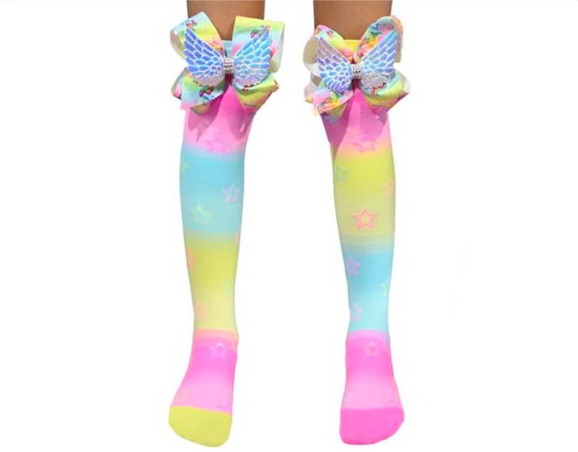 MADMIA Unicorn Bows Toddler Long Knee High Socks - Girls Pair - Yellow/Pink/Blue