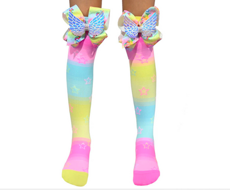 MADMIA Girl's Unicorn Bows Kids & Adults Long Knee High Socks - pink/blue/yellow