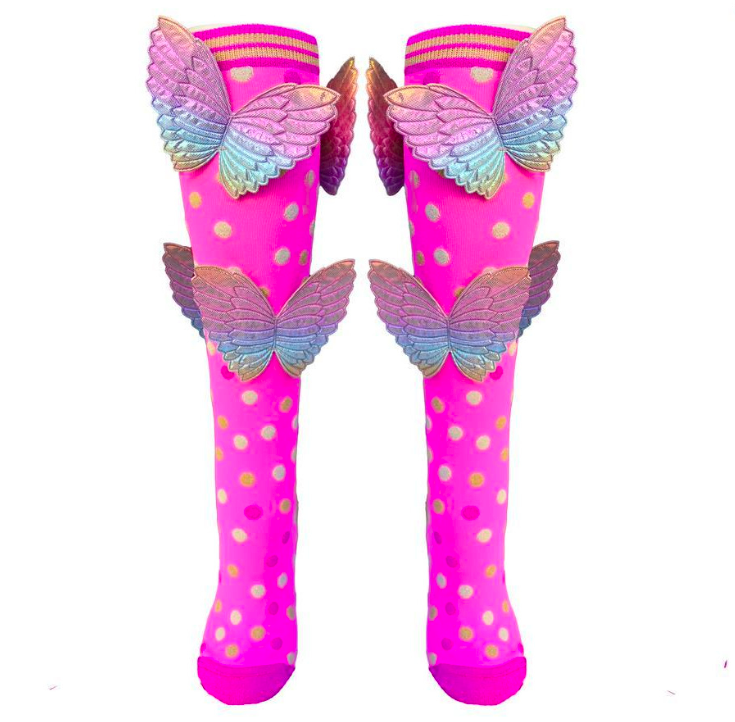 MADMIA Butterfly Kids & Adults Long Knee High Socks - Girl’s Pair - Pink