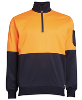 Munka Mens Hi Vis 1/4 Zip Fleece Jumper Sweater Jacket Pullover - Orange/Navy