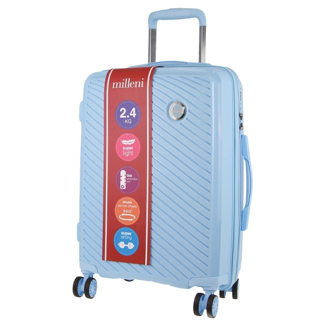 Pierre Cardin Inspired Milleni Hardshell 3-Piece Luggage Set in Blue + FREE Bags