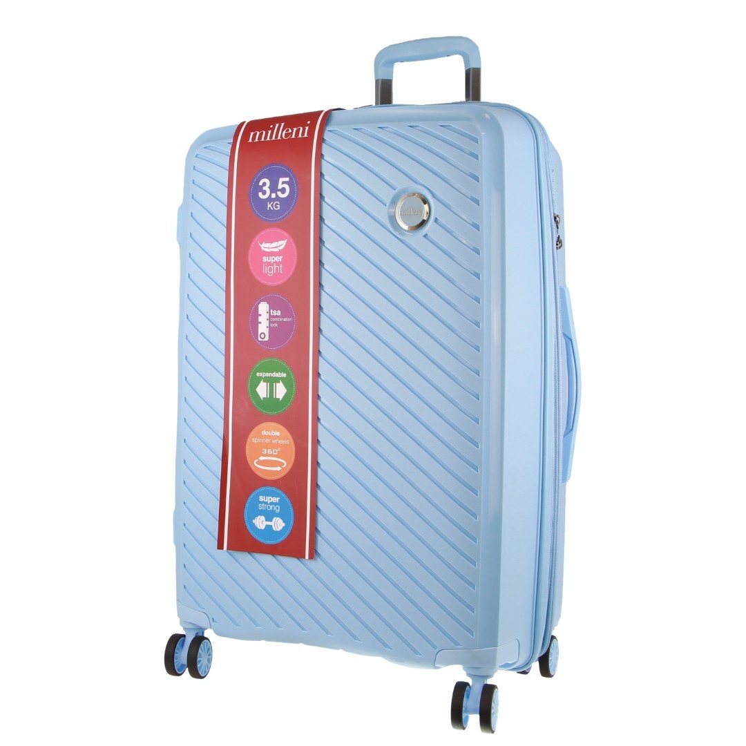 Pierre Cardin Inspired Milleni Checked Luggage Bag Travel Carry On Suitcase 75cm (124L) - Blue