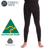 MERINO SKINS Mens Classic Long Johns Wool Thermal Pants Underwear - Black