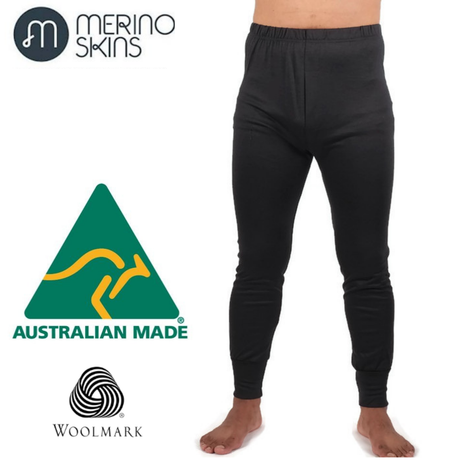 MERINO SKINS Mens Classic Long Johns Wool Thermal Pants Underwear - Navy