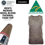 MERINO SKINS Mens Classic Round Neck Tank Singlet Thermal Top - Ceramic