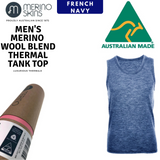 MERINO SKINS Mens Classic Round Neck Tank Singlet Thermal Top - French Navy