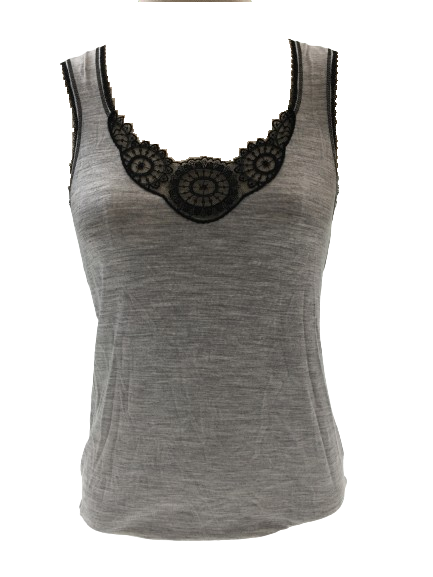 MERINO SKINS Ladies Dianthe Tank Top Thermal Merino Wool Rich Thermals - Soft Grey Marle