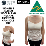 MERINO SKINS Womens Essential Camisole Wool Thermal Top Thermals Cami - Natural