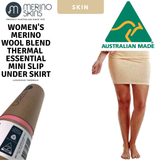 MERINO SKINS Womens Mini Slip Under Skirt Thermal Wool Wool Underwear - Skin