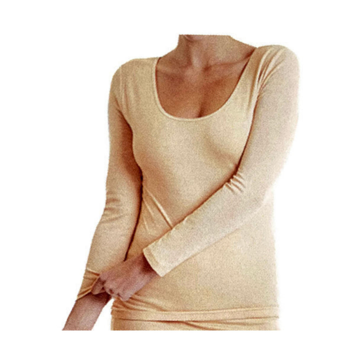 MERINO SKINS Ladies Scoop Neck Long Sleeve Top Thermals - Natural