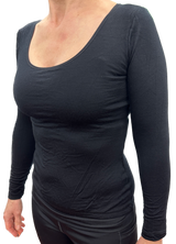 Merino Skins Womens Essential Skin Scoop Neck Long Sleeve Thermal Underwear - Black