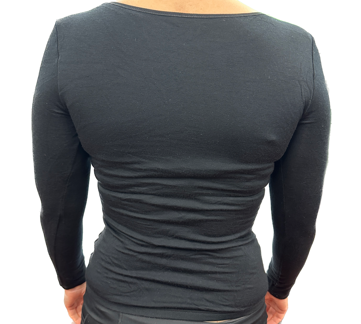 Merino Skins Womens Essential Skin Scoop Neck Long Sleeve Thermal Underwear - Black