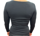 Merino Skins Womens Essential Skin Scoop Neck Long Sleeve Thermal Underwear - Black