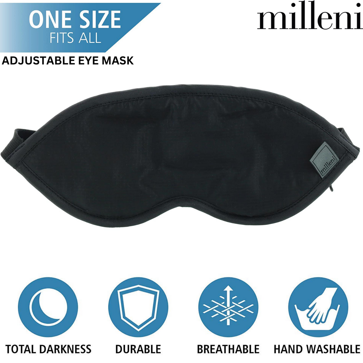 Milleni Eye Mask Travel Sleep Relaxing Sleep Shade Blindfold Rest - Black