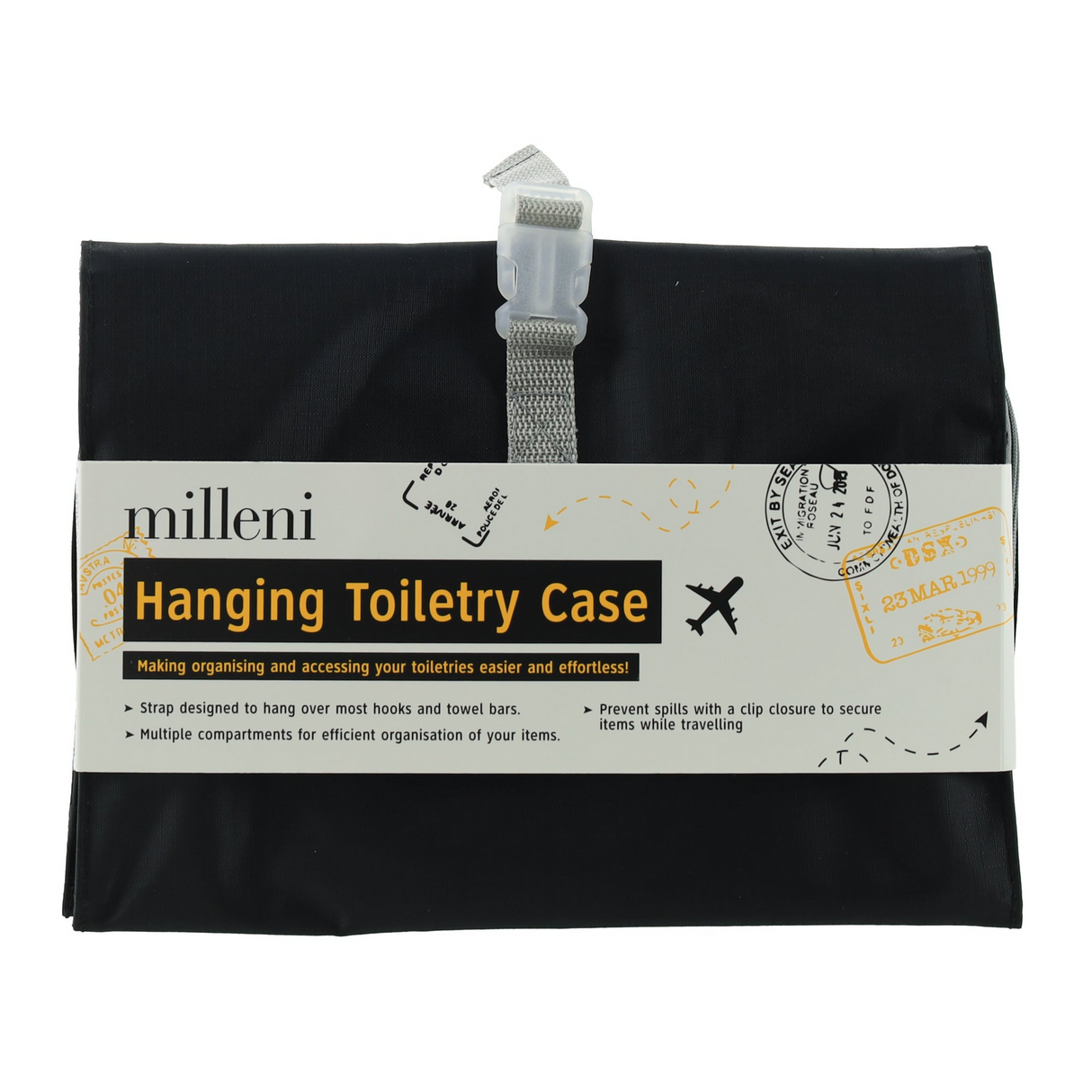 Milleni Hanging Toiletry Bag Kit Case Travel Cosmetic Storage Organizer - Black