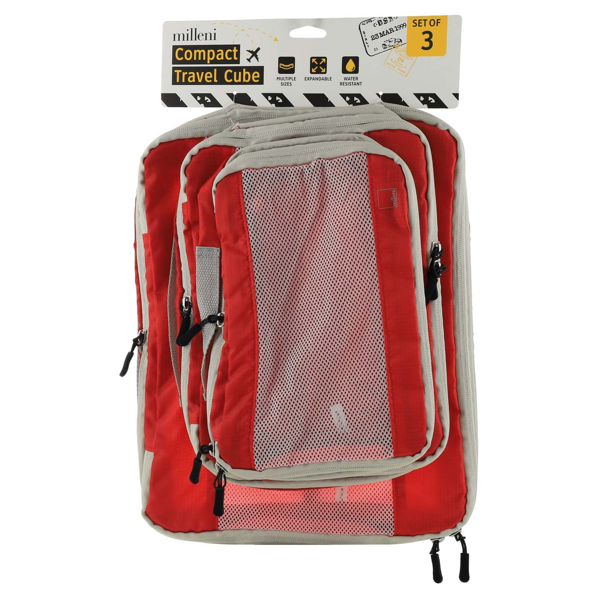 Milleni Compact Electrolight Packing Cubes Travel Space Saving Bags in Red