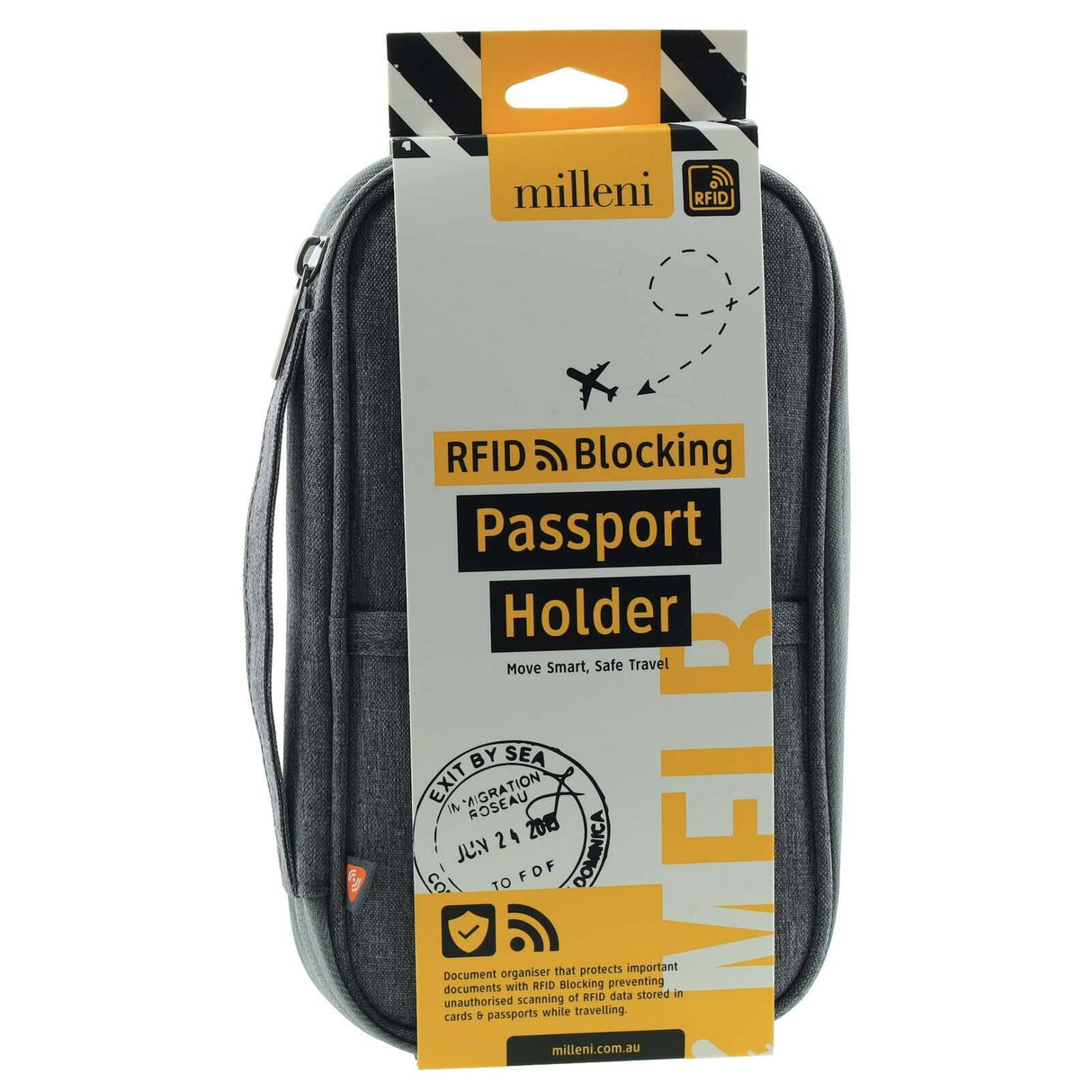 Milleni RFID Blocking Passport Holder Travel Case Cover Wallet in Grey