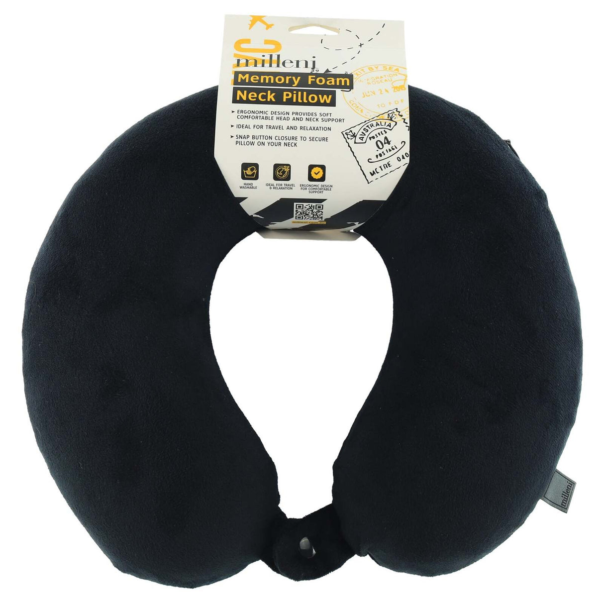 Milleni Memory Foam Comfort Ergonomic Air Travel Neck Pillow Neck Support Flight - Black