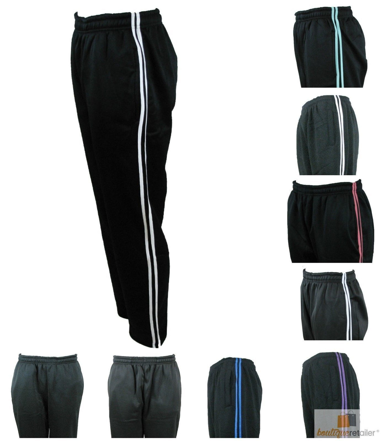 Mens TRACK PANTS Plain Striped Trousers Gym Sport Fleece Sweat Pants Tracksuit