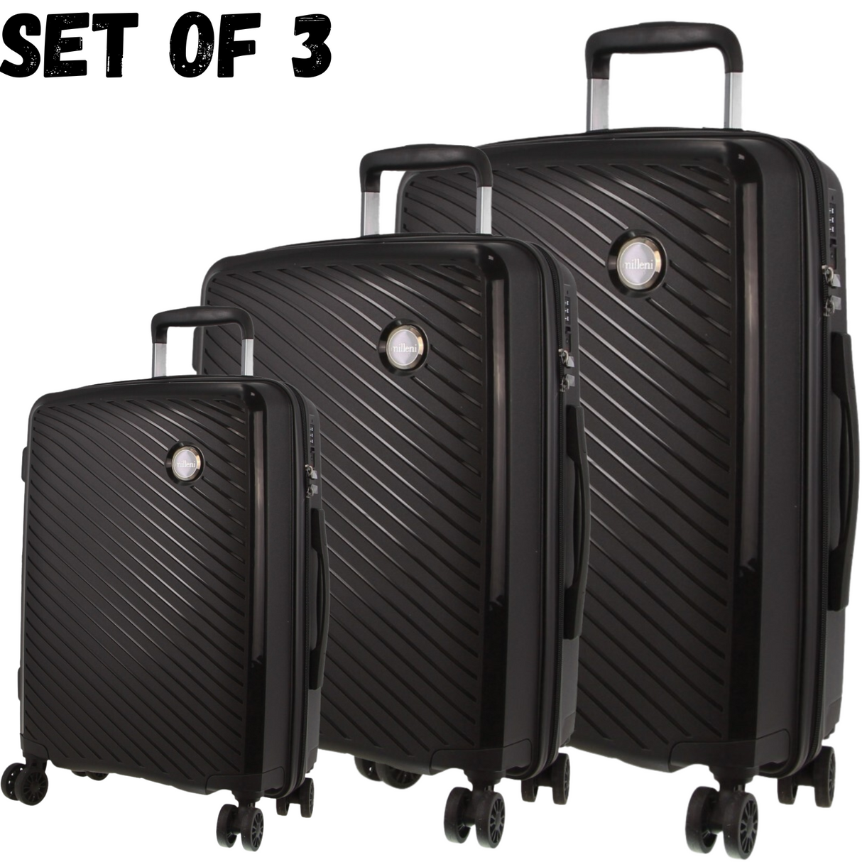 Monaco Hardshell 3-Piece Luggage Bag Set Travel Suitcase - Black