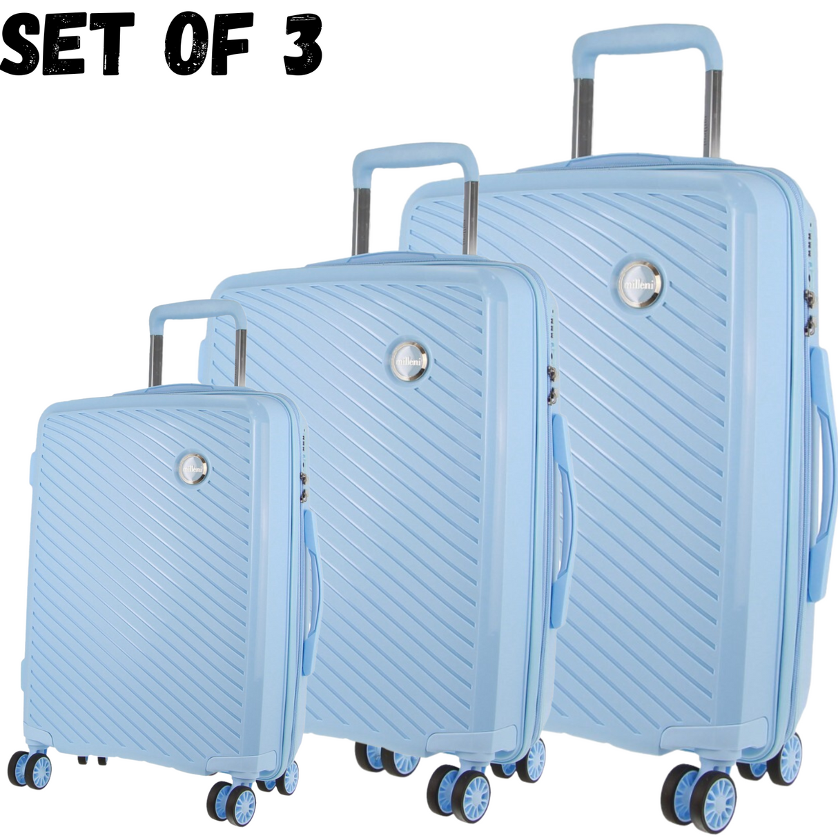 Monaco Hardshell 3-Piece Luggage Bag Set Travel Suitcase - Blue