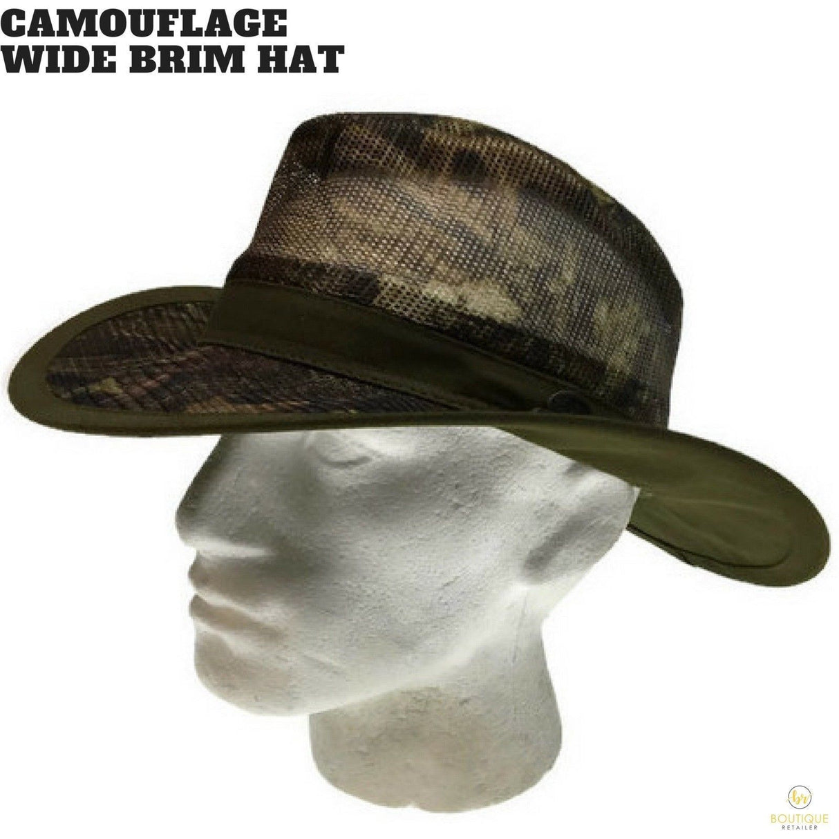 MOSSY OAK Camouflage Mens Wide Brim Mesh Hat Fedora Outback Gardening Camo