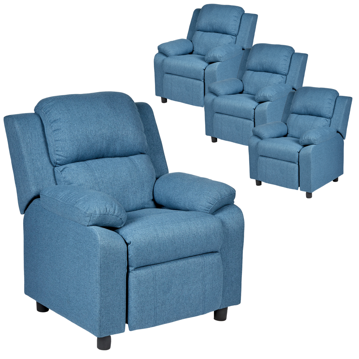 Set of 4 Erika Blue Kids Recliner Sofa Chair Blue Lounge Couch Armchair Childrens