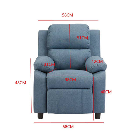 Set of 4 Erika Blue Kids Recliner Sofa Chair Blue Lounge Couch Armchair Childrens