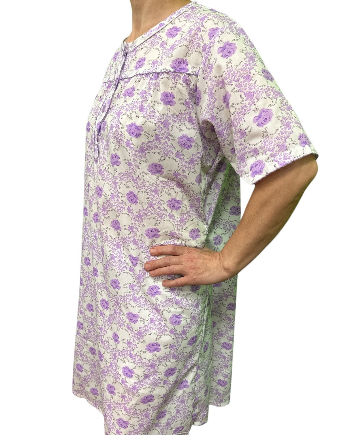 Womens 100% Cotton Short Sleeve Nightie Gown Night Sleepwear Pyjamas PJ Pajamas - Lilac