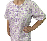 Womens 100% Cotton Short Sleeve Nightie Gown Night Sleepwear Pyjamas PJ Pajamas - Lilac