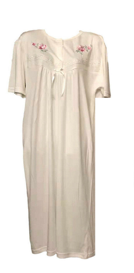 Womens Ladies Cotton Blend Nightie Night Gown Pajamas Pyjamas Sleepwear PJ - White